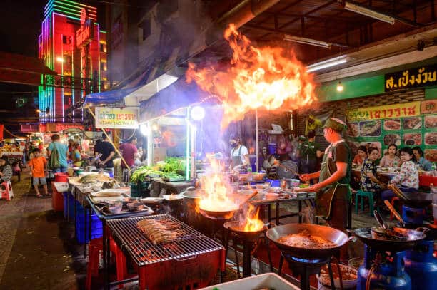 Street food stalls in Bangkok’s Chinatown, a must-visit street food capital.