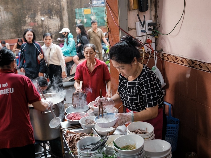 Bowl of Vietnamese pho served by a Hanoi street vendor. Street food at its best.