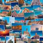 A creative collage of landmarks from Europe, Asia, Africa, and the Americas.