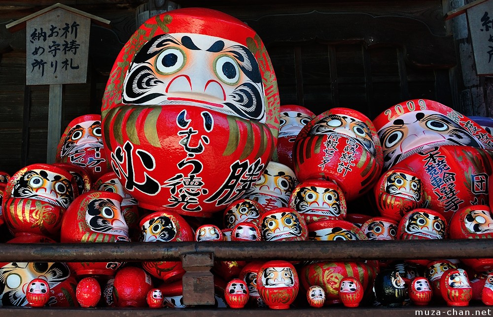 Daruma doll used in Japanese travel superstitions for safe journeys