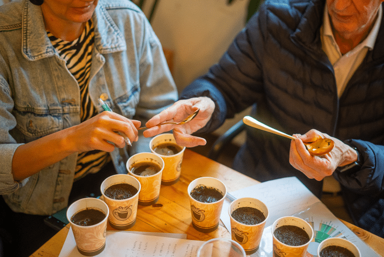 Coffee culture in Bogotá showing Colombian coffee beans and a café setting